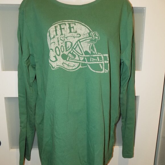 Life is Good Crusher Tee Clasic Fit Green LS Football Helmet Shirt Size L Womens - Picture 1 of 3